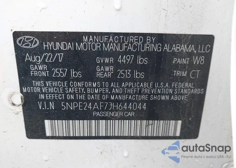 2018 Hyundai Sonata Se z USA, uszkodzony, nr VIN 5NPE24AF7JH644044